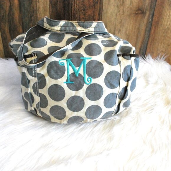 Thirty One Bag Shoulder Tote Gray White Monogram 'M' - Picture 1 of 3